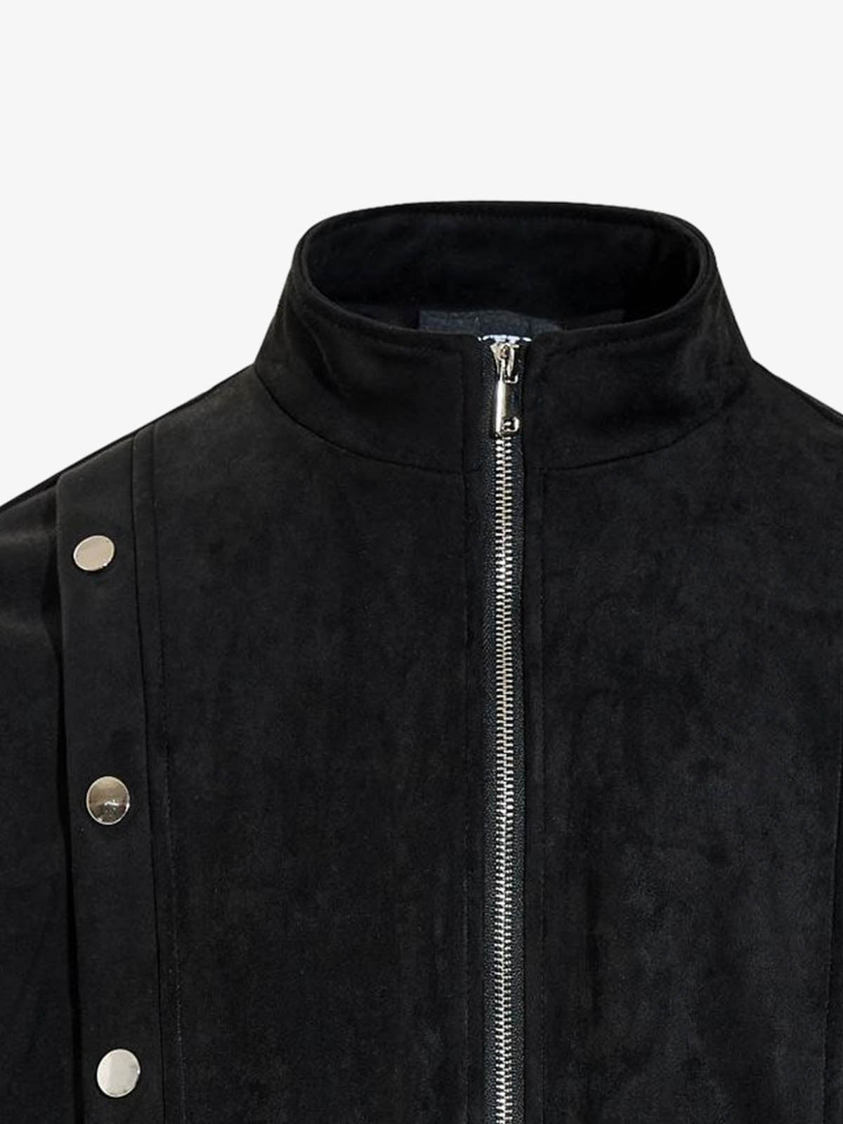 Vintage Stand Collar Metal Button-Structured Bomber Jacket