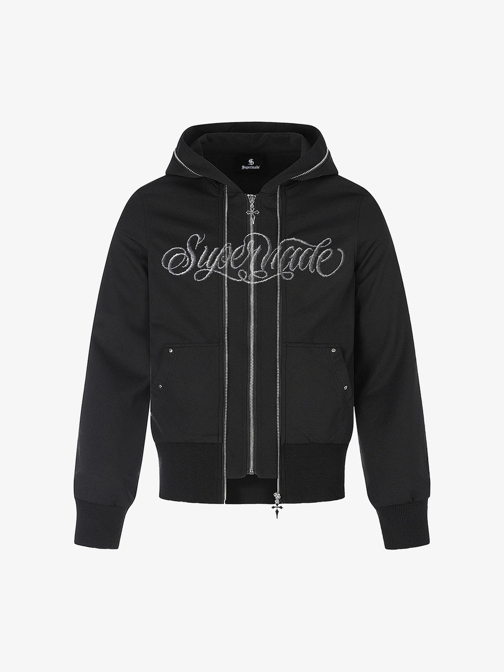 Logo Embroidered Patchwork Hooded Cardigan