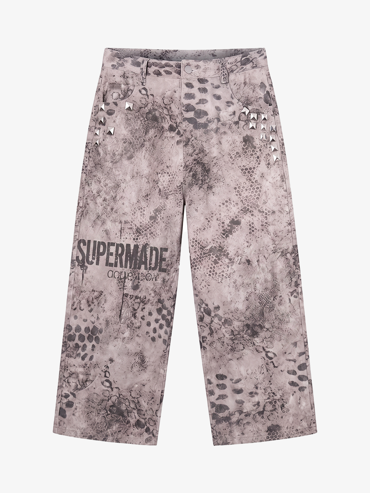 Streetwear Heavy-duty Leopard Print Patchwork Jeans