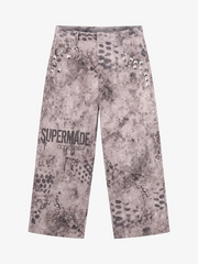 Streetwear Heavy-duty Leopard Print Patchwork Jeans