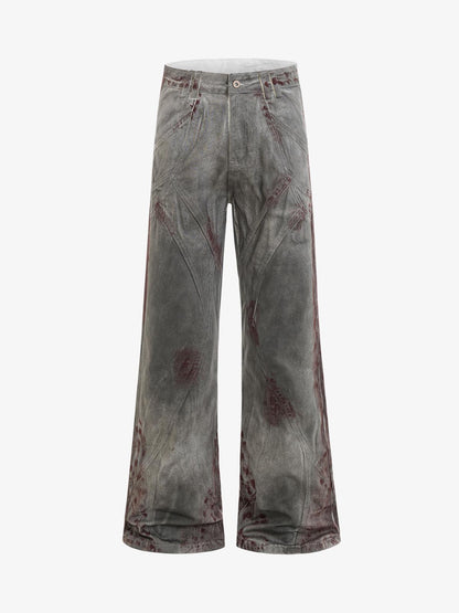 Distressed Vintage Wash Wide Leg Denim Jeans