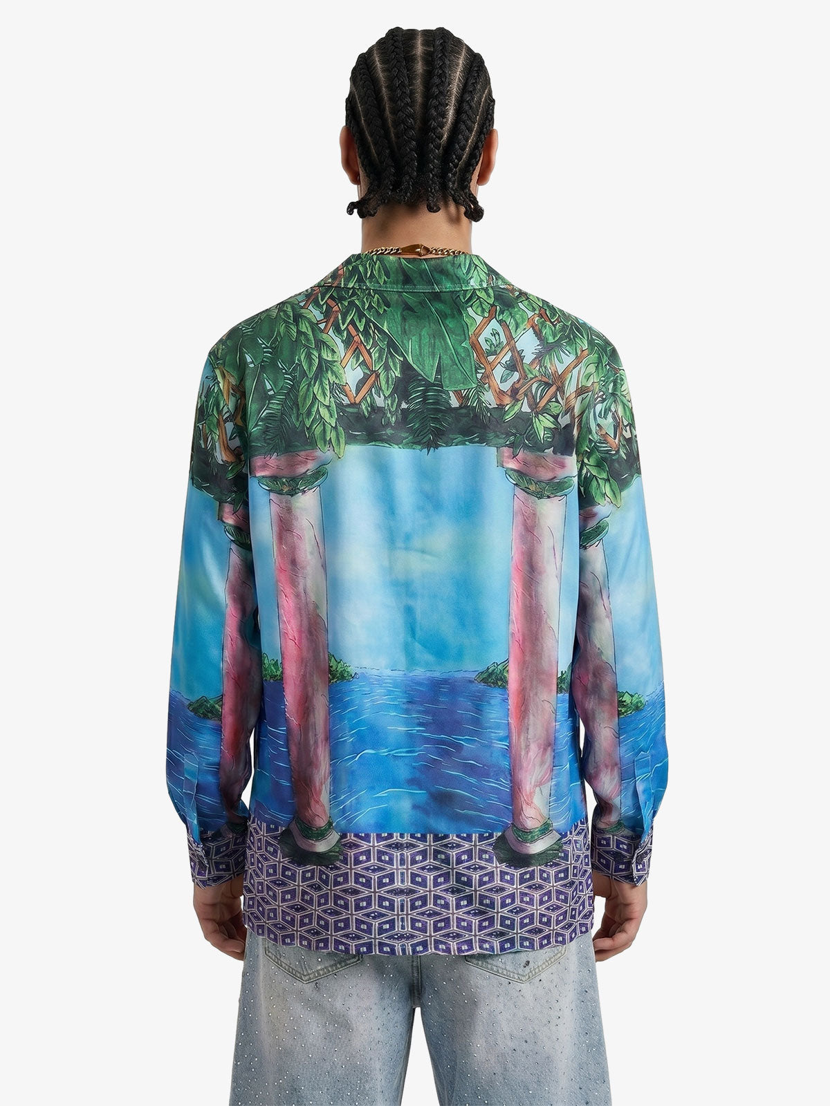 Vintage Roman Pillar Seascape Camp Collar Boxy Shirt 