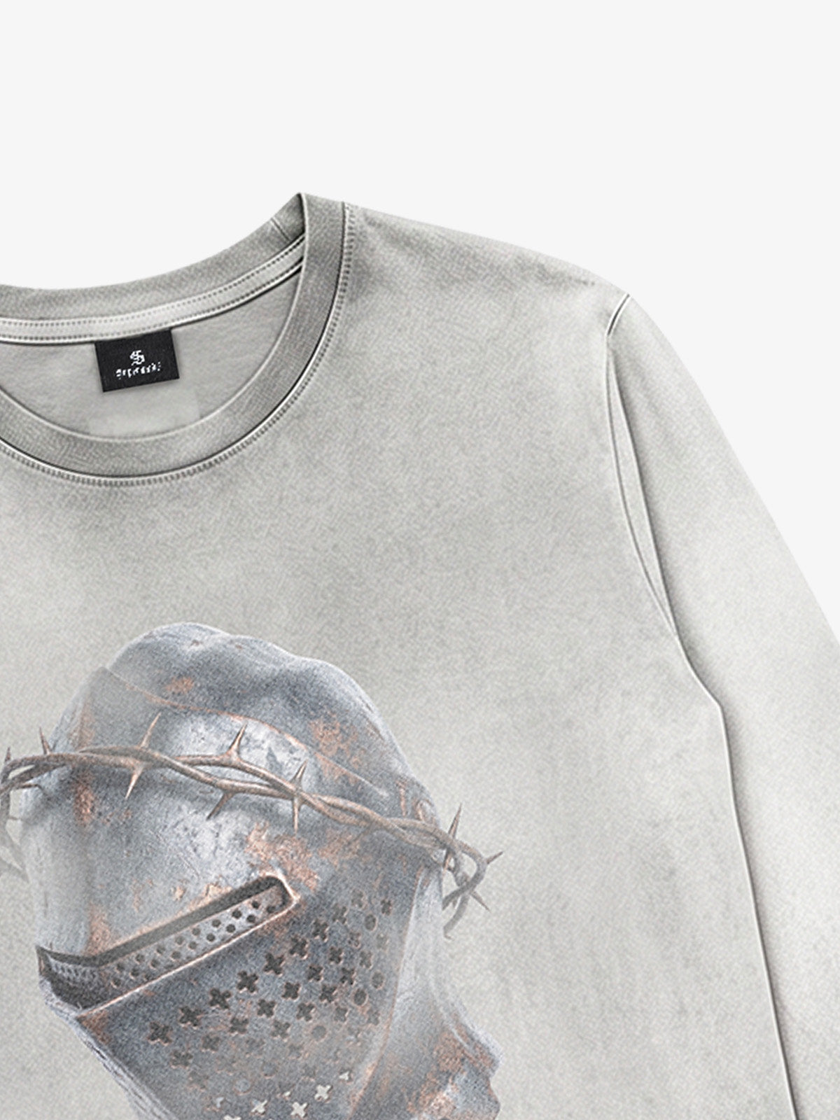 Medieval Helmet Graphic Distressed Long Sleeve Tee
