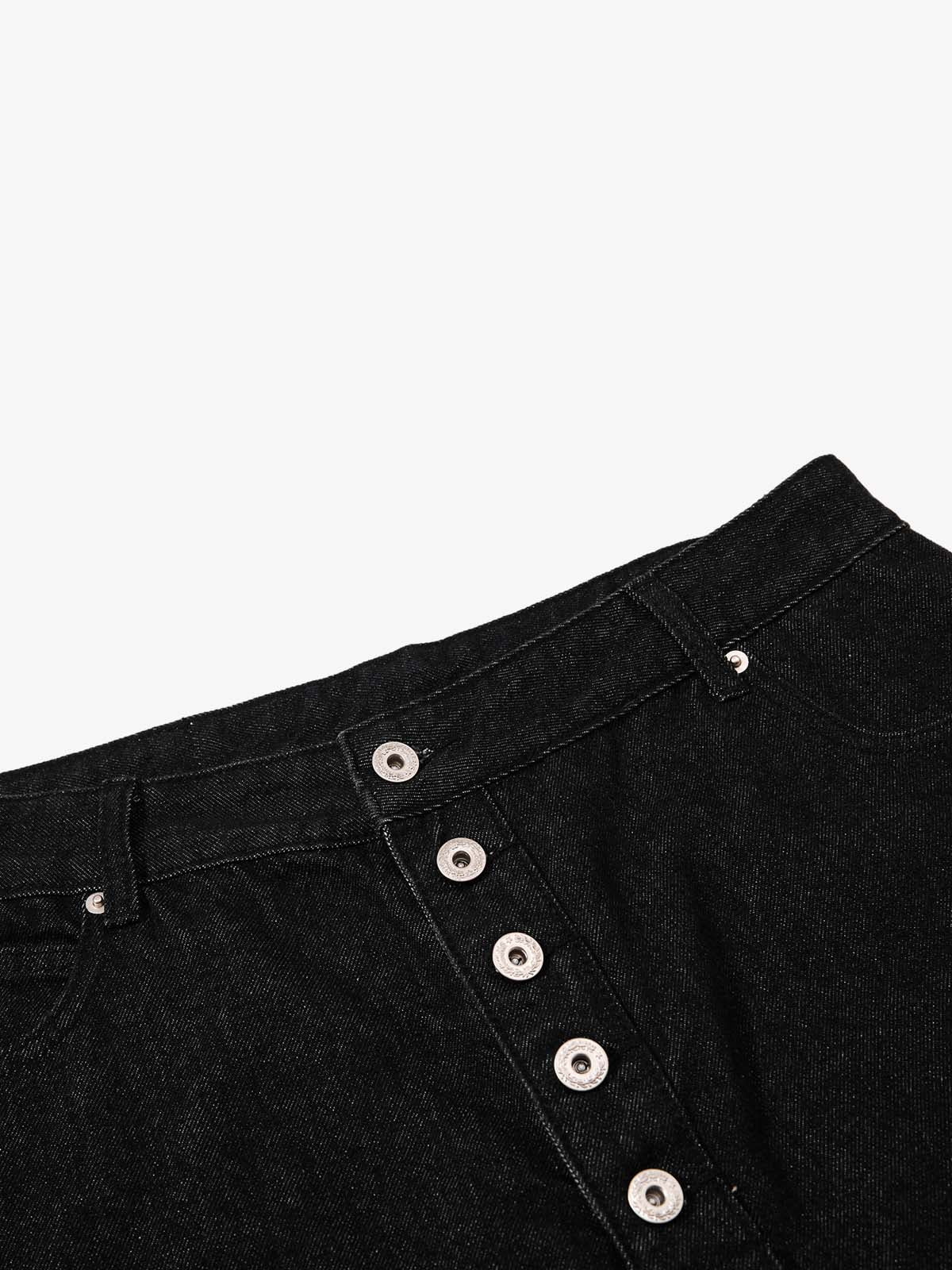Asymmetric Multi-Button Fly Wide-Leg Denim Jorts