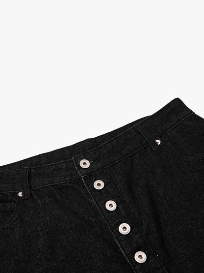 Asymmetric Multi-Button Fly Wide-Leg Denim Jorts