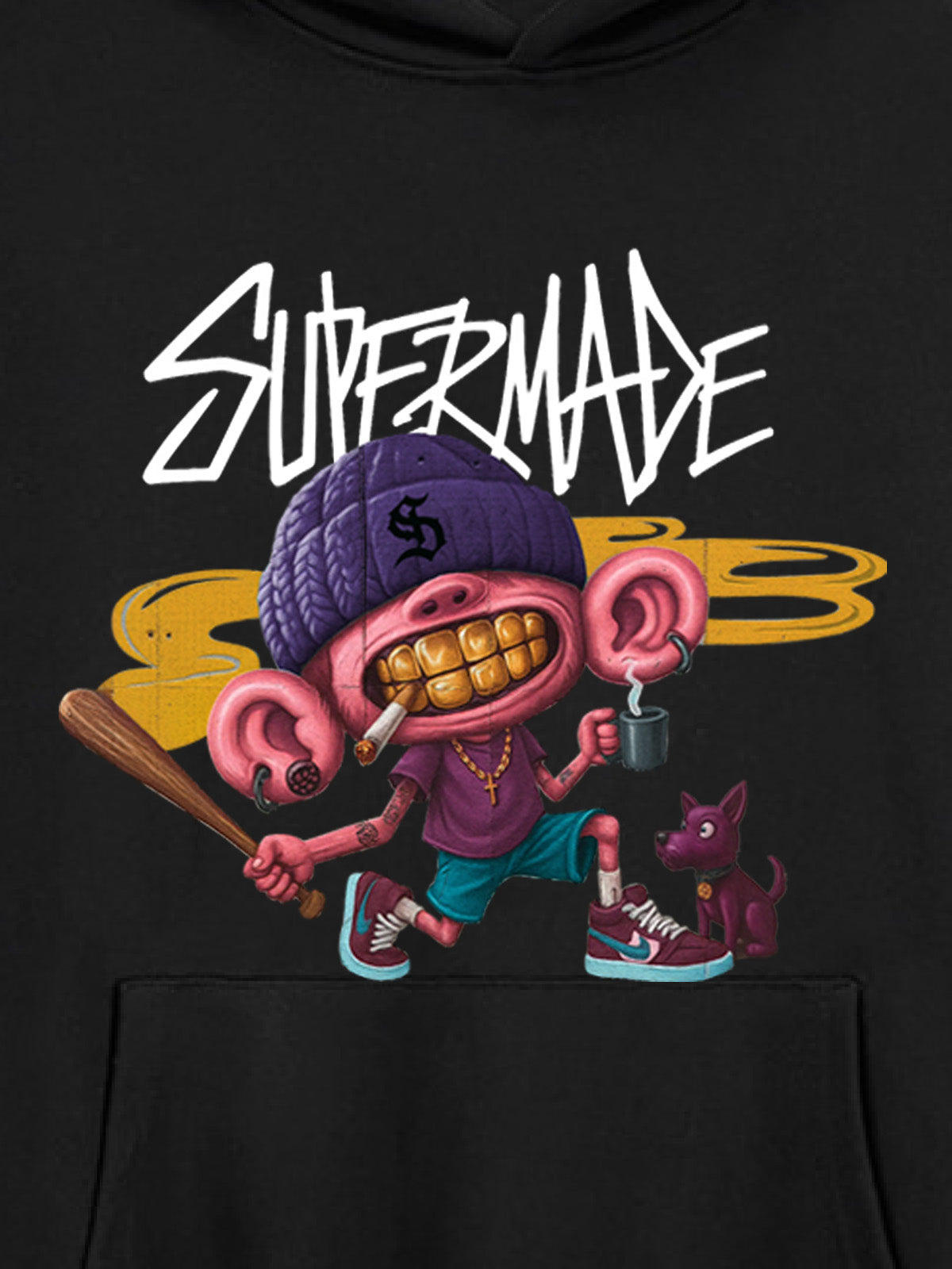 Thesupermade Cartoon Graffiti Baseball Boy Hooded Sweatshirt 
