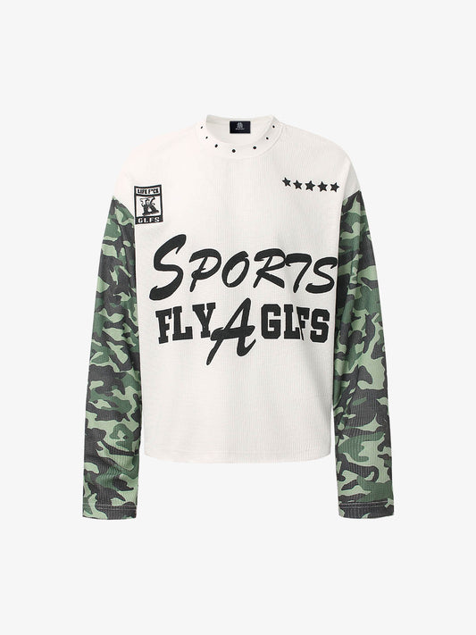 Camo Sleeve Sports Graphic Long-Sleeve Tee for Active Lifestyle 