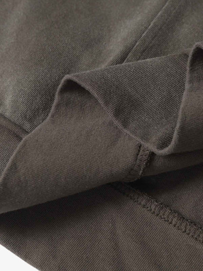 Faux Suede Oversized Short Sleeve T-Shirt with Ribbed Trim and Panel Design 