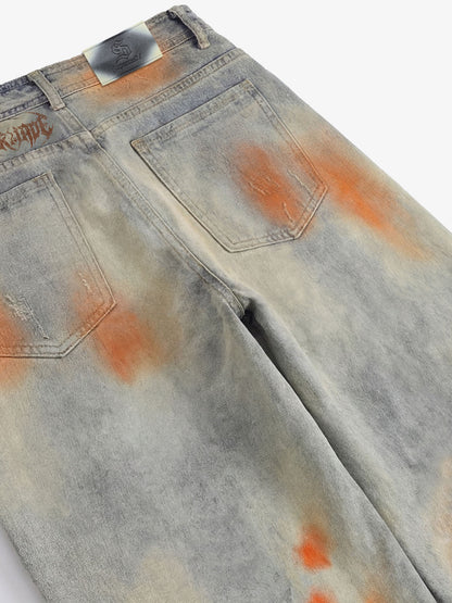 Distressed Paint Washed Wide Leg Pants 