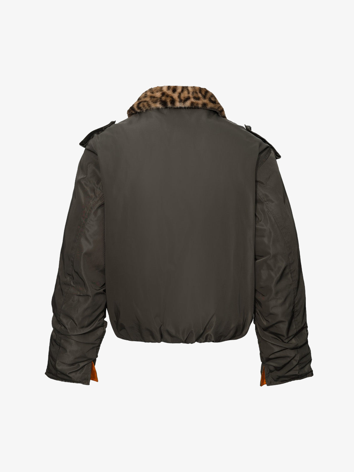 Leopard Faux-Fur Collar Button-Front Padded Coat