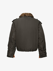 Leopard Faux-Fur Collar Button-Front Padded Coat