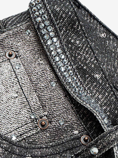 Distressed Diamond Decorated Belt Jeans 