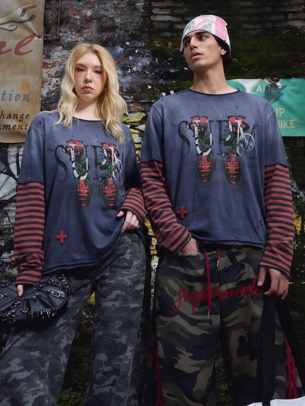 Graphic Distressed Layered Long Sleeve Tee