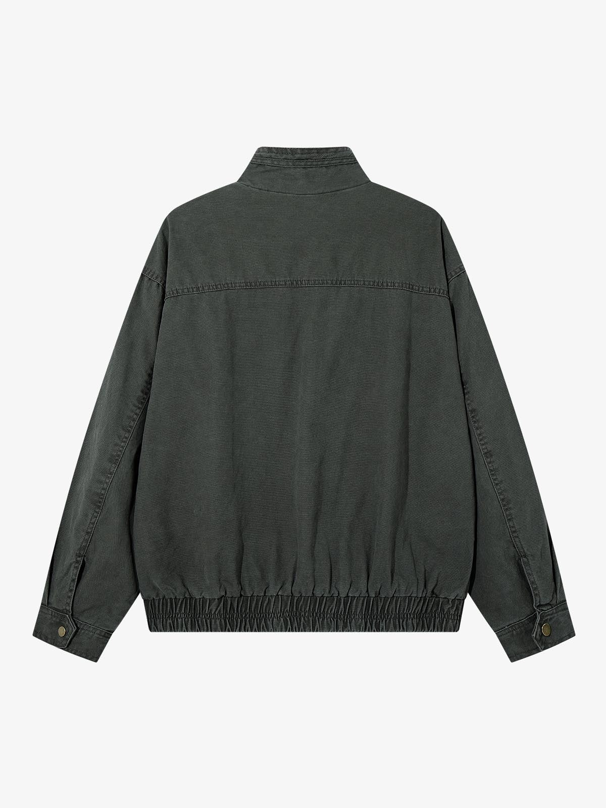Military Button-Trim Washed Zip Jacket