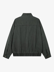 Military Button-Trim Washed Zip Jacket