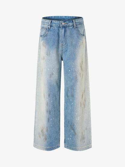 Embellished Wide-Leg Jeans with Unique Decorative Accents 