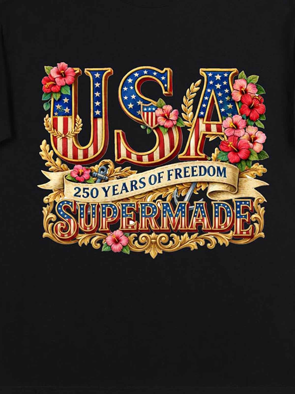 Floral USA Flag Graphic T-Shirt 