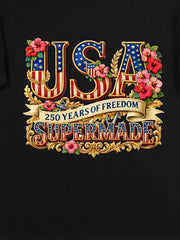 Floral USA Flag Graphic T-Shirt 