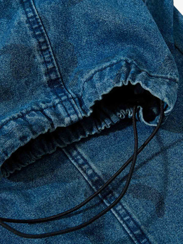 Deconstructed Washed Jeans with Graphic Print