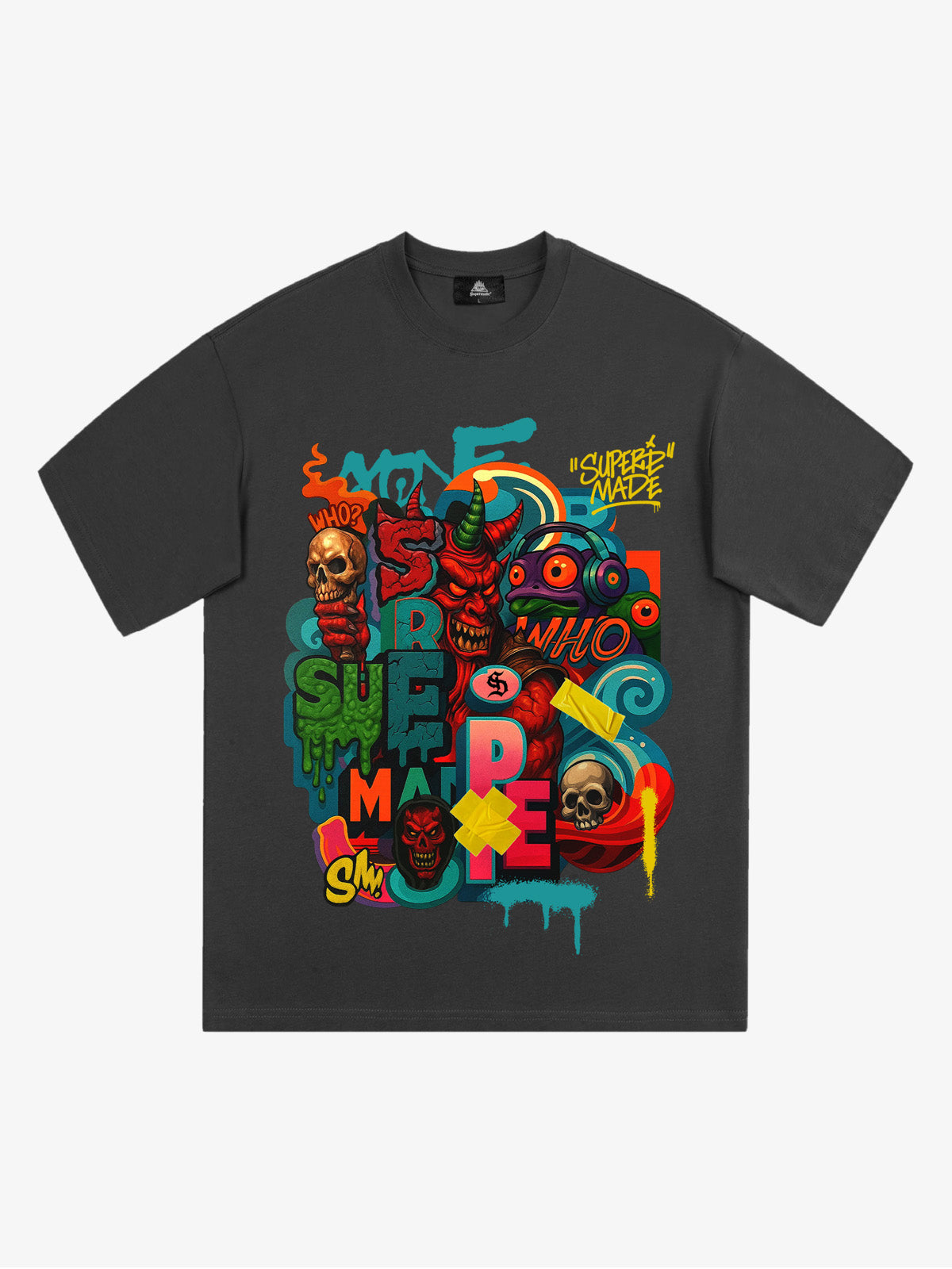 Trendy Multicolor Graffiti Skull Graphic T-Shirt 