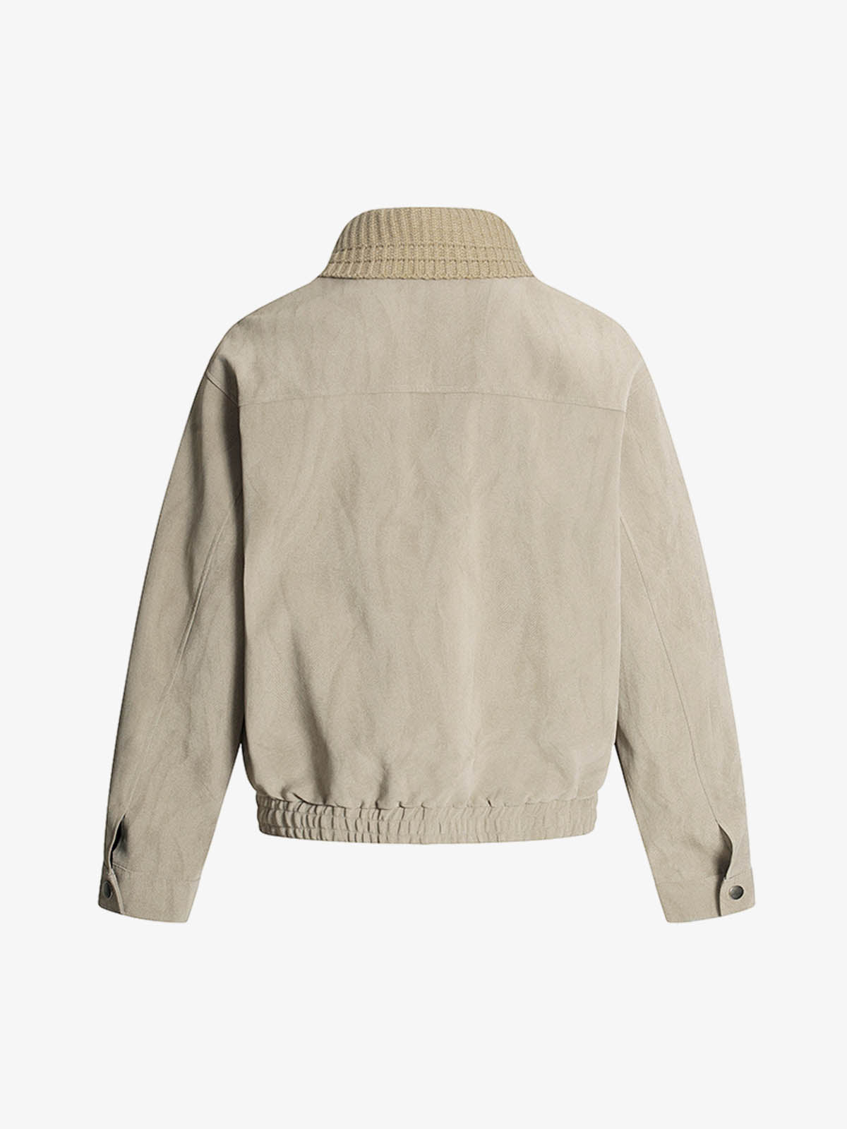 Detachable Knit Collar Zip Up Pocket Jacket