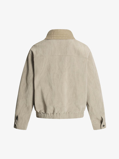 Detachable Knit Collar Zip Up Pocket Jacket