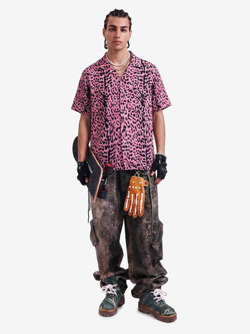 Cyber Punk Leopard Print Camp Collar Boxy Shirt 
