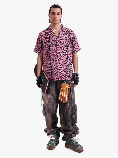 Cyber Punk Leopard Print Camp Collar Boxy Shirt 