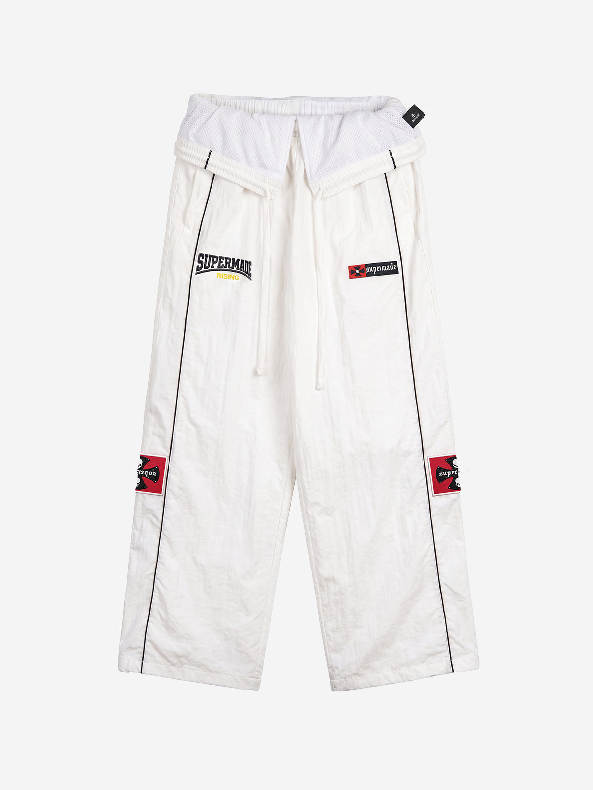 Color Block Embroidered Foldover-Waist Drawstring Track Pants