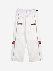 Color Block Embroidered Foldover-Waist Drawstring Track Pants