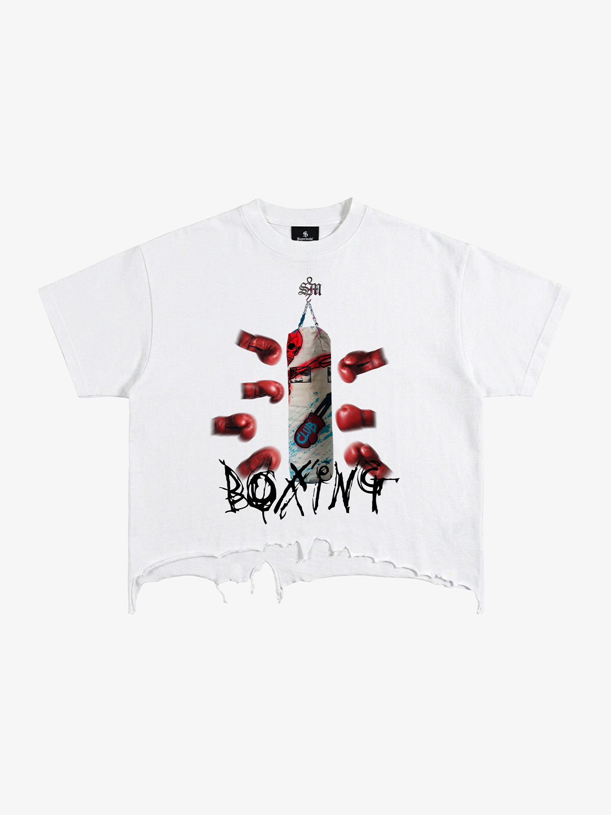 T-Shirt mit Boxmotiv im Used-Look