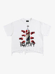 T-Shirt mit Boxmotiv im Used-Look