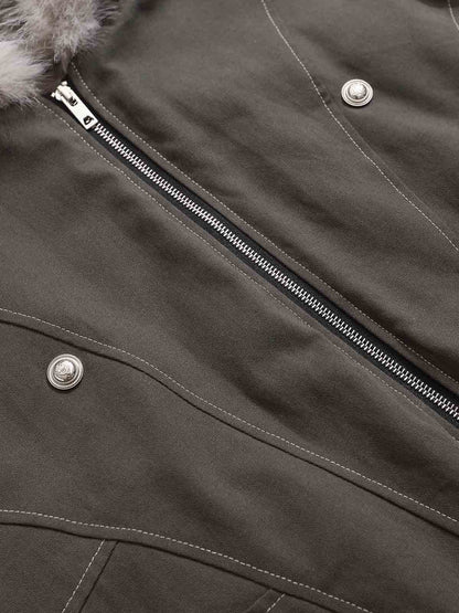 Faux Fur Hooded Padded Bomber Jacket 