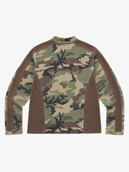Racing Graphic Waffle-Panel Washed Stand-Collar Long Sleeve Tee
