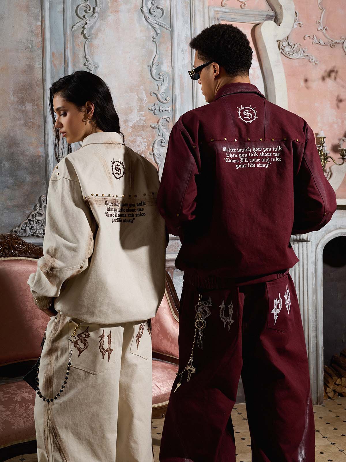 Cotton Blend Pink Track Suit with Supermad Logo Print and Side Stripes 