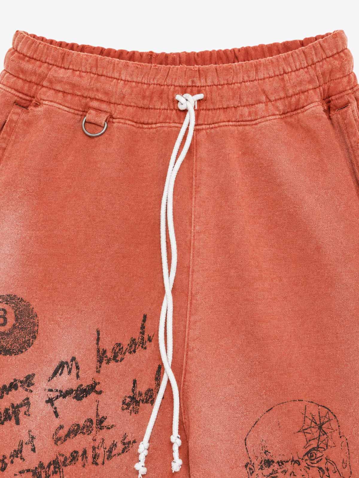 Graffiti Printed Washed And Aged Straight-leg Sweatpants