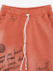 Graffiti Printed Washed And Aged Straight-leg Sweatpants