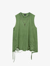 Cotton Ripped Sleeveless Tank Top with Frayed Hem and Cut-Out Details for Edgy Streetwear Style 