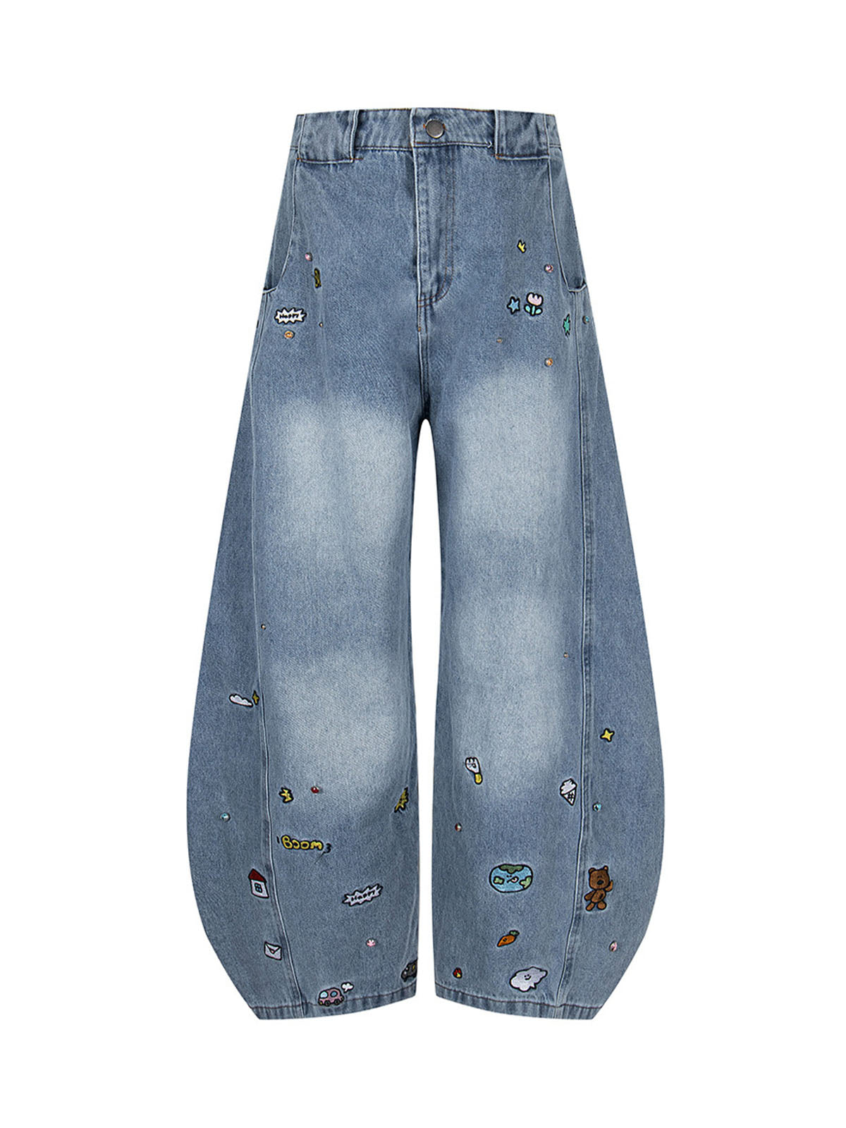 Fun Embroidered Barrel Jeans 
