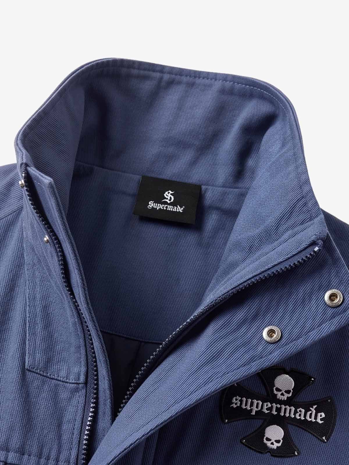 Embroidered Multi-Pocket Cropped Pilot Jacket