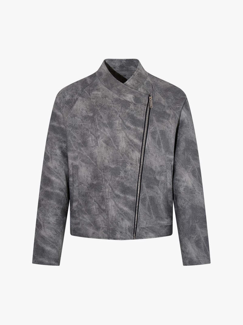 Street-style Distressed Slanted Placket PU Leather Jacket