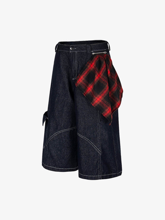 Retro Summer Plaid Stitching Jort 