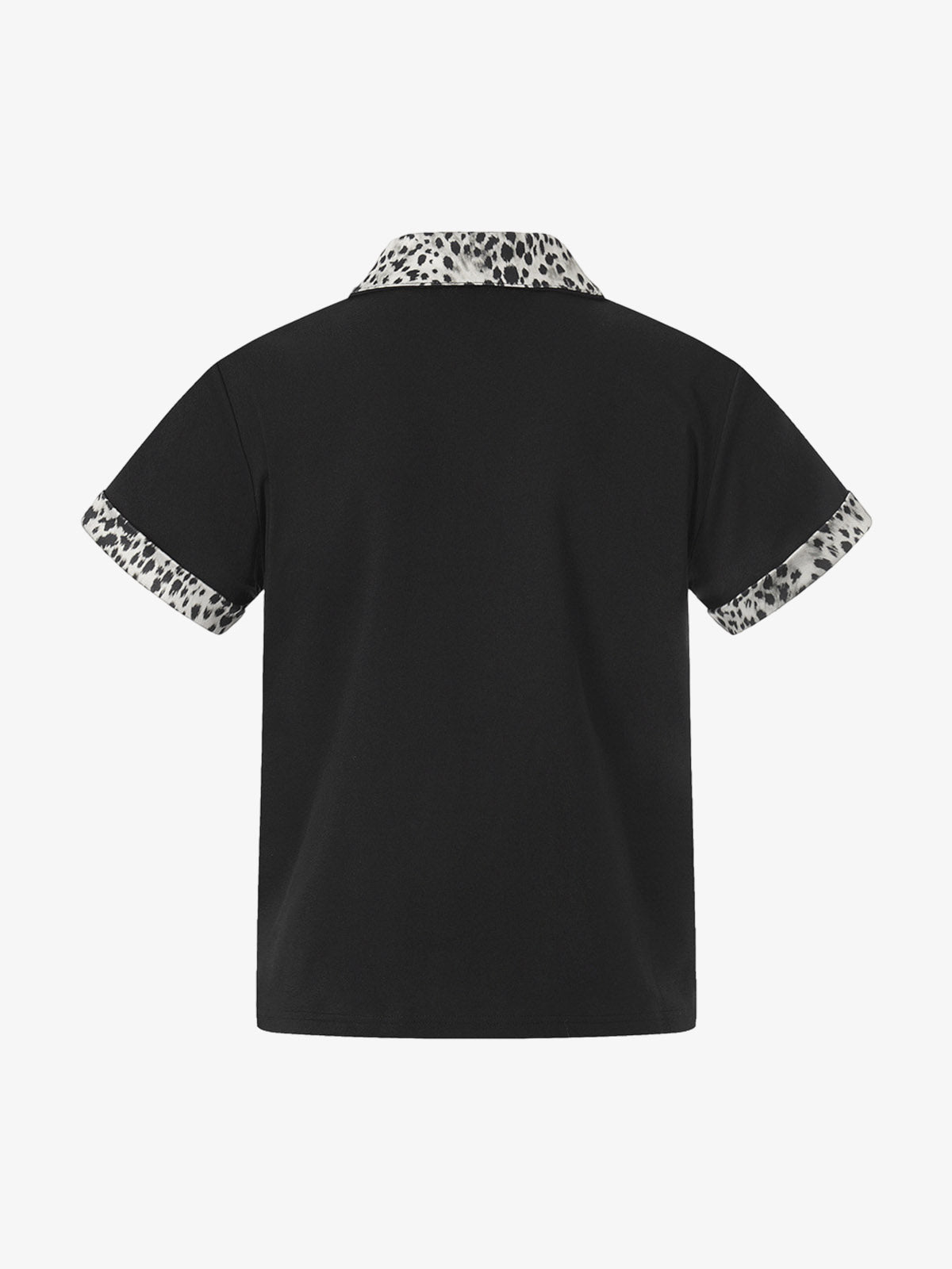 Leopard Trim Half Zip Polo T-Shirt 