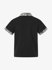Leopard Trim Half Zip Polo T-Shirt 
