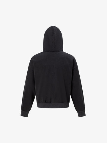 Distressed Badge Graphic Zip-Up Hoodie