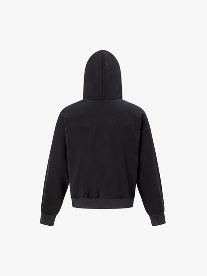 Distressed Badge Graphic Zip-Up Hoodie