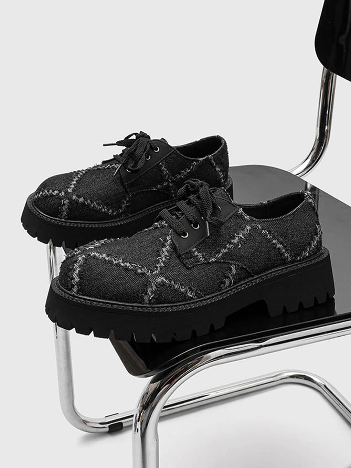 Ripped Chunky Platform Derby Shoes