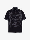 Cotton Blend Gothic Print Polo Shirt with Embroidered Quote and Leather Collar 