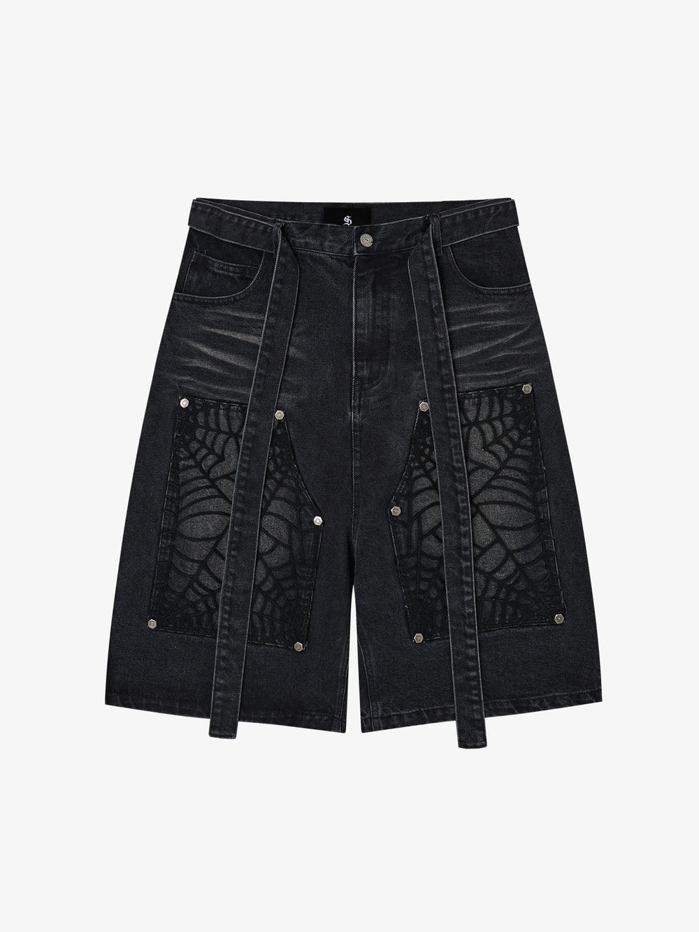 Embroidered Spiderweb Denim Shorts 