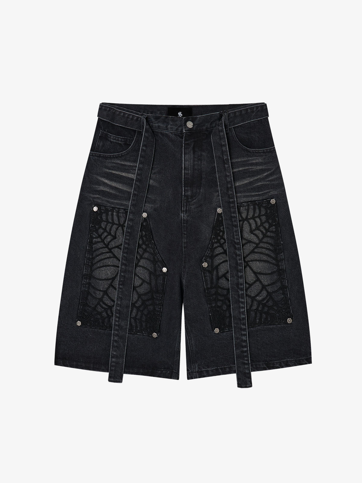 Embroidered Spiderweb Denim Shorts 